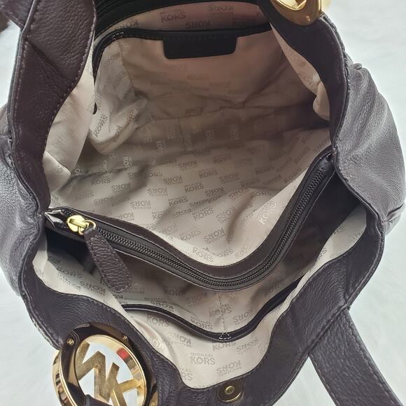 Michael Kors Fulton East West Chocolate Brown Pebbled Leather Tote - Picture 7 of 16